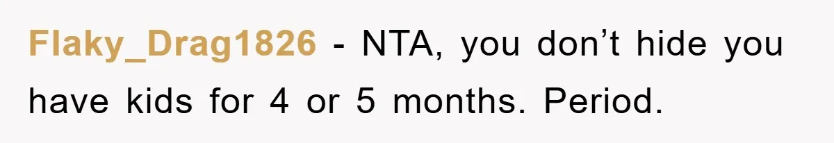 Flaky_Drag1826 − NTA, you don’t hide you have kids for 4 or 5 months. Period.