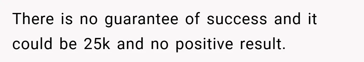There is no guarantee of success and it could be 25k and no positive result.
