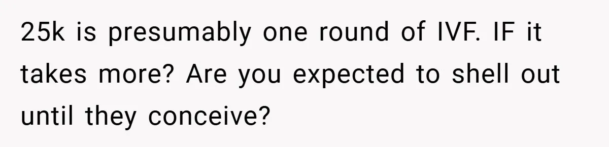25k is presumably one round of IVF. IF it takes more? Are you expected to shell out until they conceive?