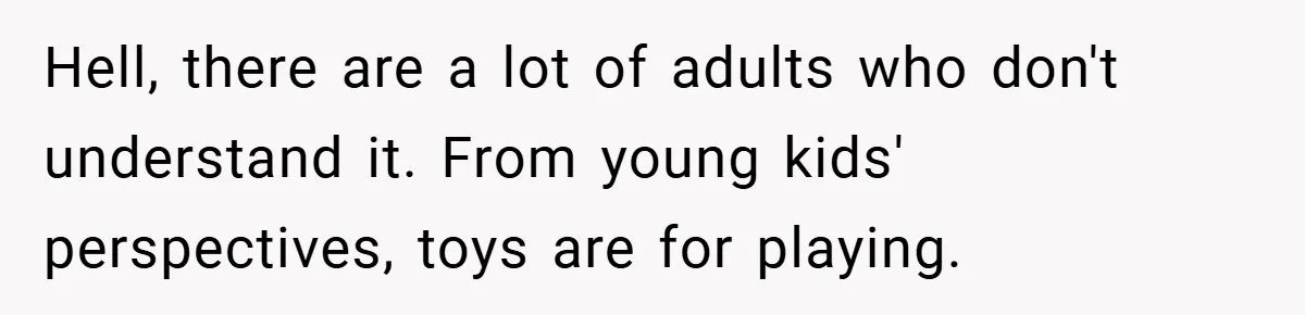 Hell, there are a lot of adults who don't understand it. From young kids' perspectives, toys are for playing.