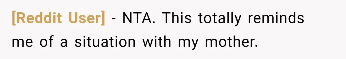 [Reddit User] − NTA. This totally reminds me of a situation with my mother.