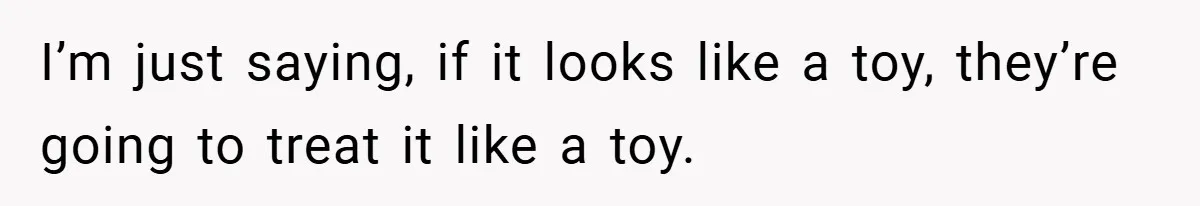 I’m just saying, if it looks like a toy, they’re going to treat it like a toy.