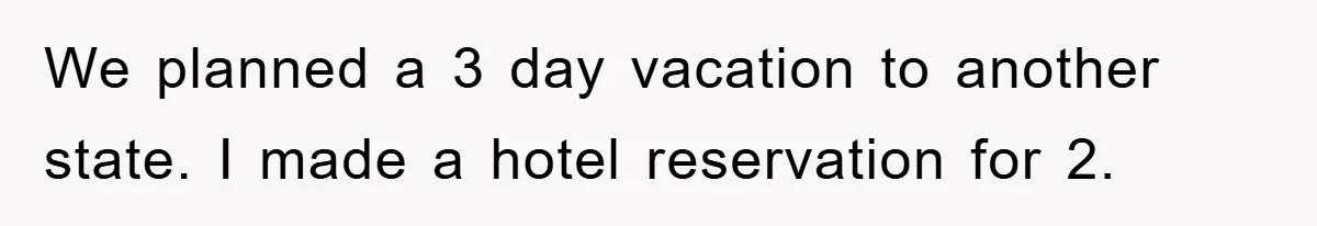 We planned a 3 day vacation to another state. I made a hotel reservation for 2.