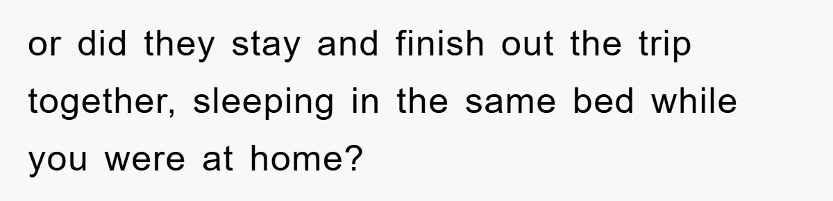 or did they stay and finish out the trip together, sleeping in the same bed while you were at home?