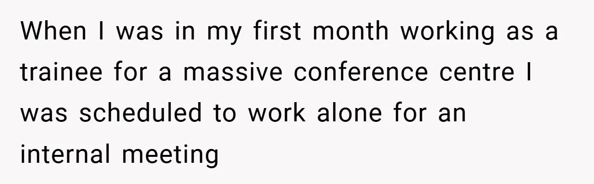 When I was in my first month working as a trainee for a massive conference centre I was scheduled to work alone for an internal meeting