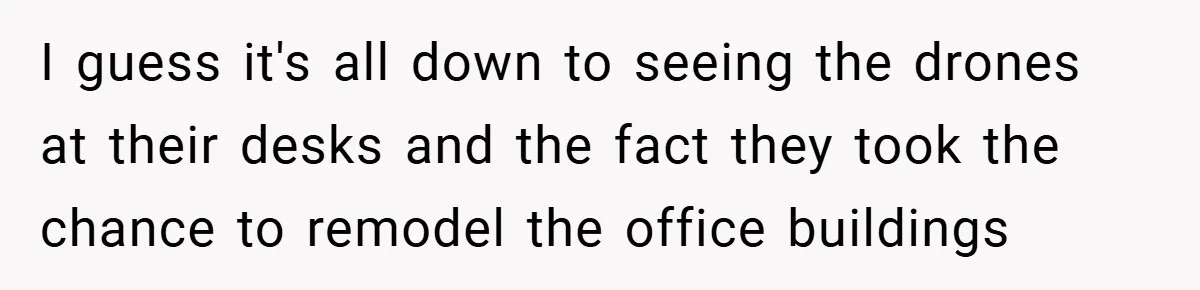 I guess it's all down to seeing the drones at their desks and the fact they took the chance to remodel the office buildings