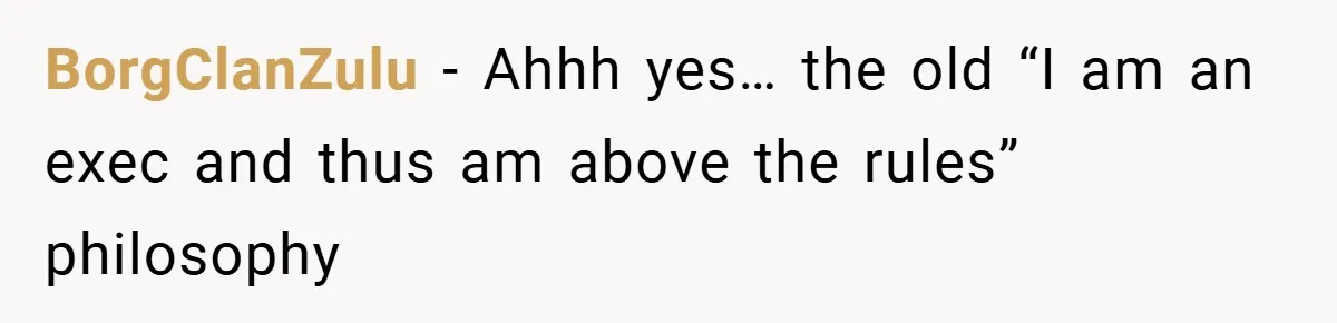 BorgClanZulu − Ahhh yes… the old “I am an exec and thus am above the rules” philosophy