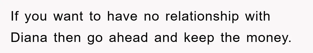 If you want to have no relationship with Diana then go ahead and keep the money.