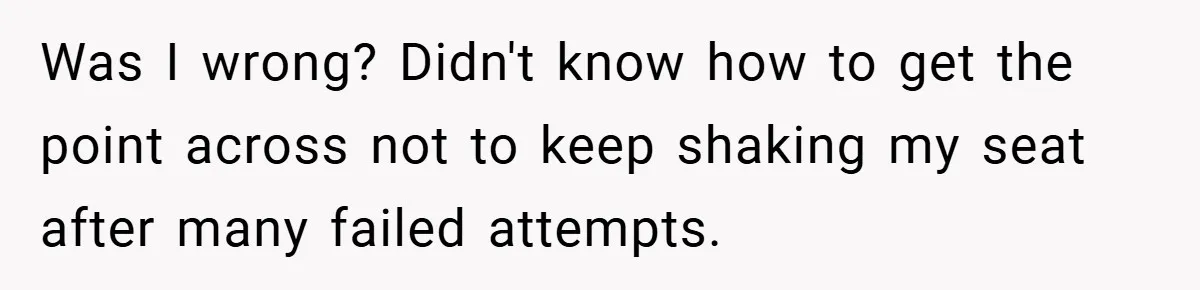 Was I wrong? Didn't know how to get the point across not to keep shaking my seat after many failed attempts.
