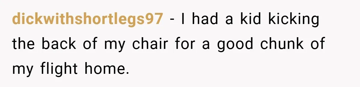 dickwithshortlegs97 − I had a kid kicking the back of my chair for a good chunk of my flight home.
