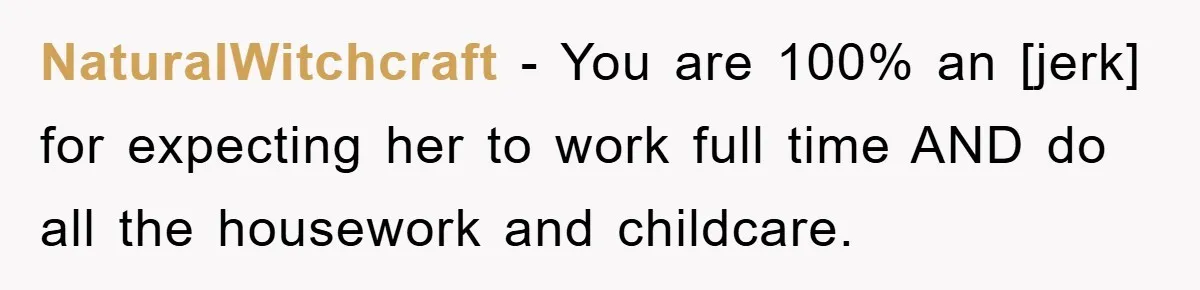 NaturalWitchcraft - You are 100% an [jerk] for expecting her to work full time AND do all the housework and childcare.