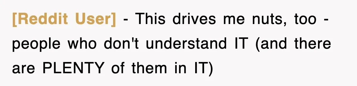 [Reddit User] − This drives me nuts, too - people who don't understand IT (and there are PLENTY of them in IT)