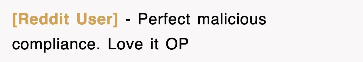 [Reddit User] − Perfect malicious compliance. Love it OP