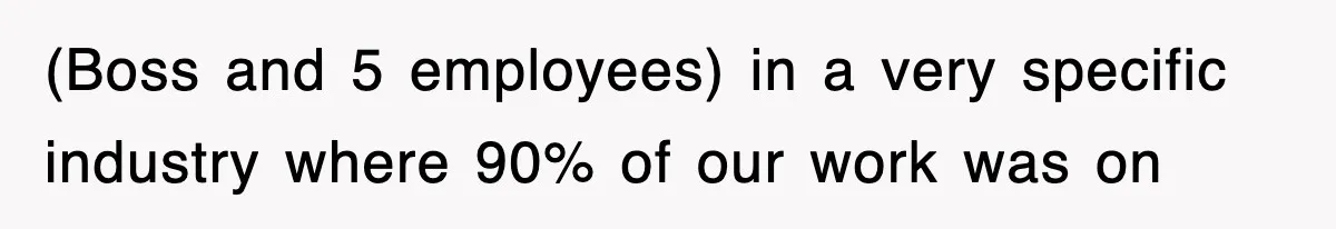 (Boss and 5 employees) in a very specific industry where 90% of our work was on