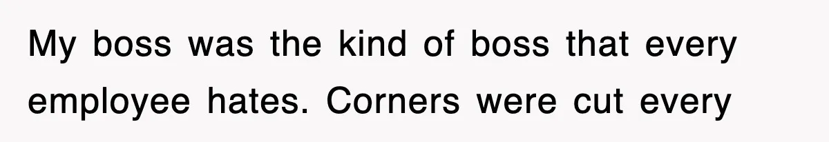My boss was the kind of boss that every employee hates. Corners were cut every
