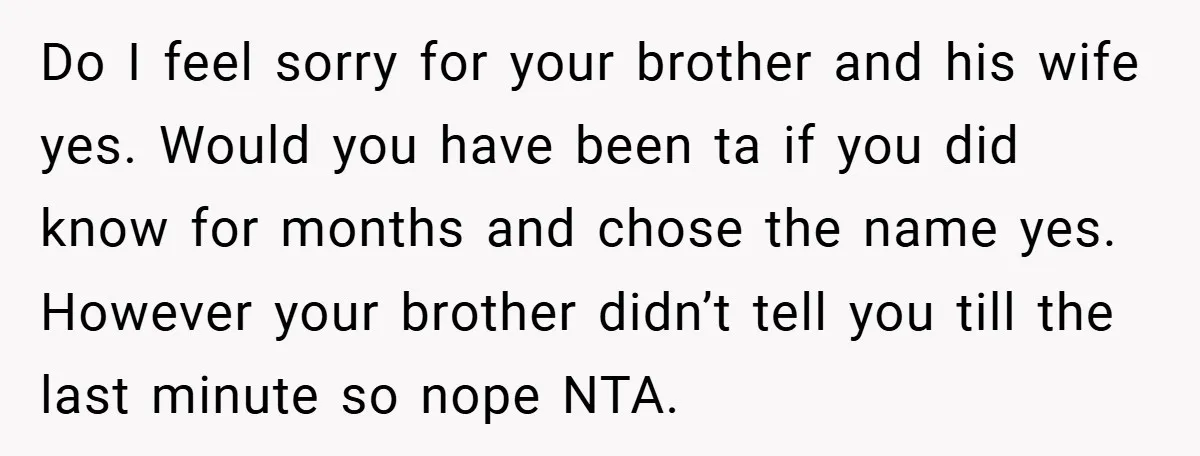 Brother Accused of Deliberately Stealing Deceased Niece's Name Do I feel sorry for your brother and his wife yes. Would you have been ta if you did know for months and chose the name yes. However your brother...
