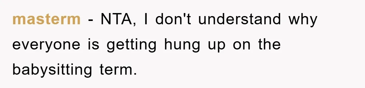 masterm − NTA, I don't understand why everyone is getting hung up on the babysitting term.