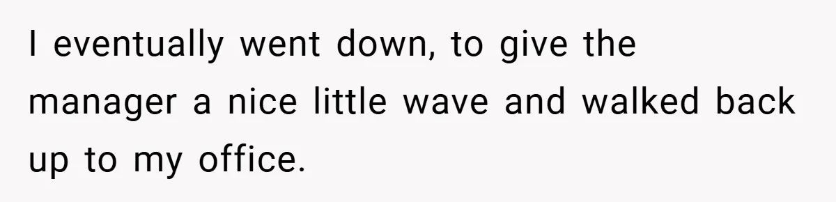 I eventually went down, to give the manager a nice little wave and walked back up to my office.