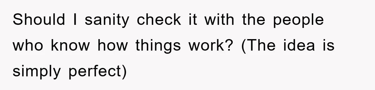 Should I sanity check it with the people who know how things work? (The idea is simply perfect)