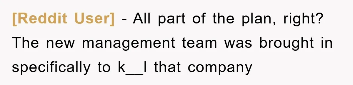 [Reddit User] − All part of the plan, right? The new management team was brought in specifically to k__l that company