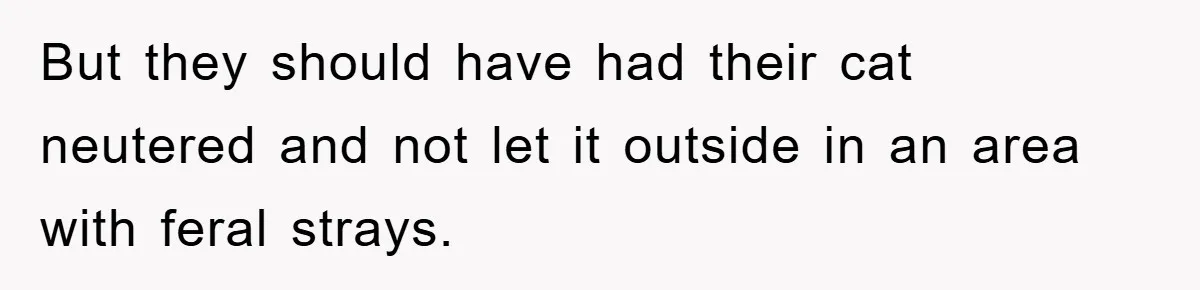 But they should have had their cat neutered and not let it outside in an area with feral strays.