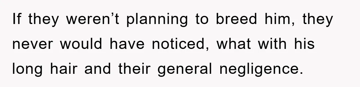If they weren’t planning to breed him, they never would have noticed, what with his long hair and their general negligence.