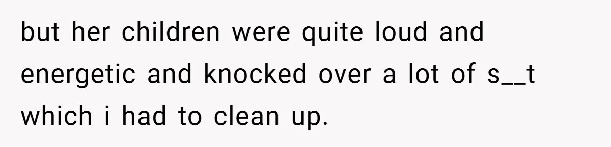 but her children were quite loud and energetic and knocked over a lot of s__t which i had to clean up.
