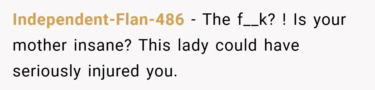 Independent-Flan-486 − The f__k? ! Is your mother insane? This lady could have seriously injured you.