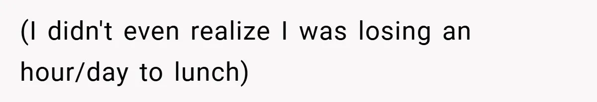 (I didn't even realize I was losing an hour/day to lunch)