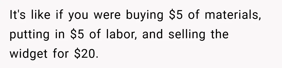 It's like if you were buying $5 of materials, putting in $5 of labor, and selling the widget for $20.