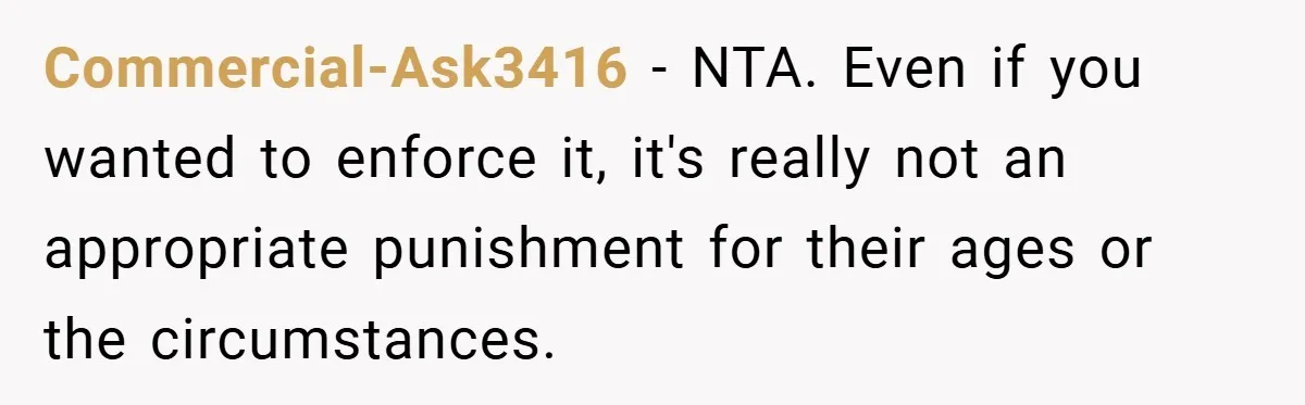 Commercial-Ask3416 − NTA. Even if you wanted to enforce it, it's really not an appropriate punishment for their ages or the circumstances.