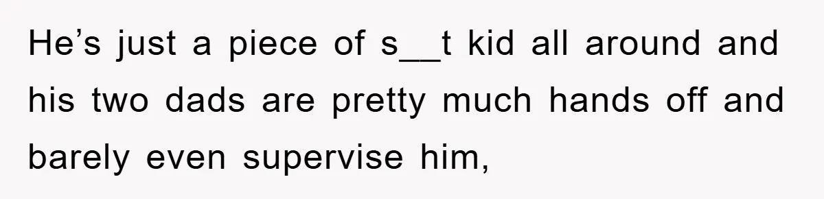 He’s just a piece of s__t kid all around and his two dads are pretty much hands off and barely even supervise him,