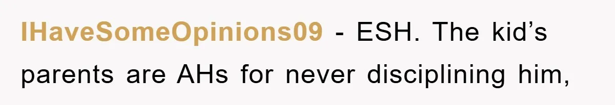 IHaveSomeOpinions09 − ESH. The kid’s parents are AHs for never disciplining him,