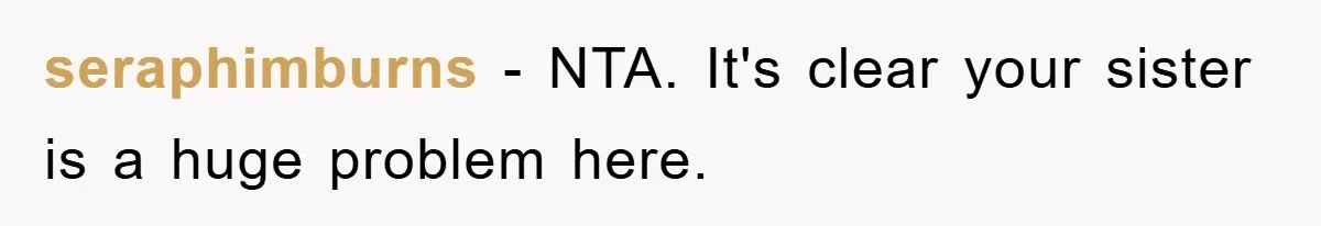 seraphimburns − NTA. It's clear your sister is a huge problem here.