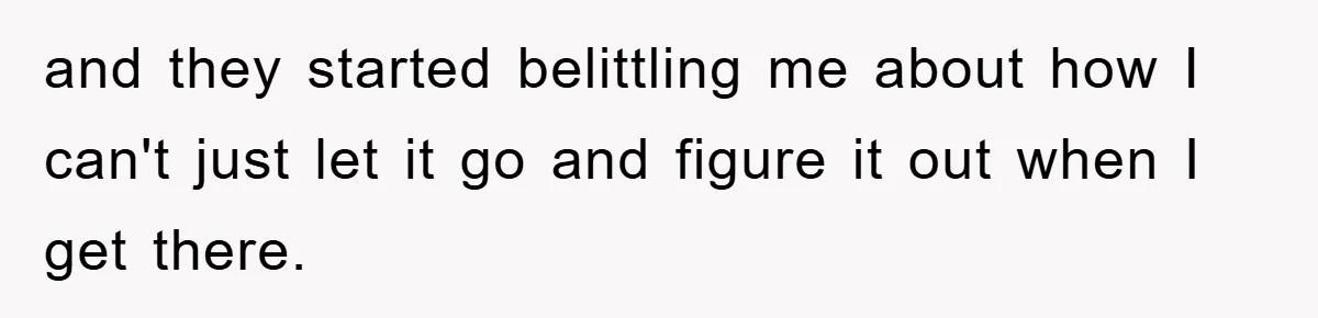 and they started belittling me about how I can't just let it go and figure it out when I get there.