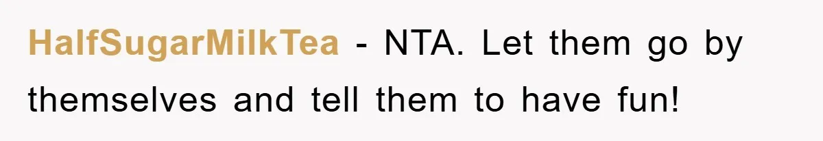 HalfSugarMilkTea − NTA. Let them go by themselves and tell them to have fun!