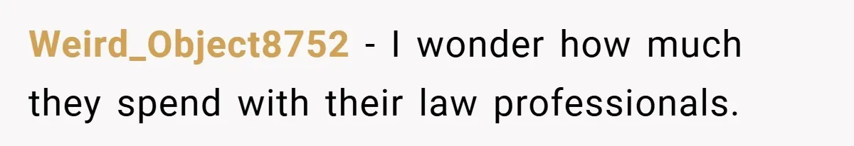 Weird_Object8752 − I wonder how much they spend with their law professionals.