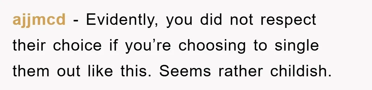 ajjmcd − Evidently, you did not respect their choice if you’re choosing to single them out like this. Seems rather childish.
