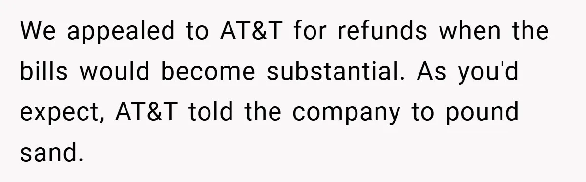 We appealed to AT&T for refunds when the bills would become substantial. As you'd expect, AT&T told the company to pound sand.