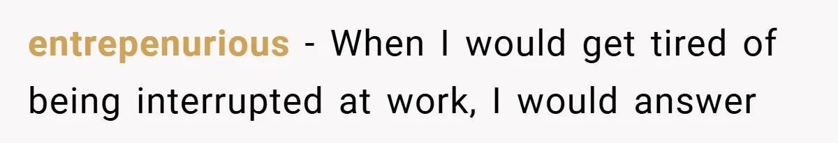 entrepenurious − When I would get tired of being interrupted at work, I would answer
