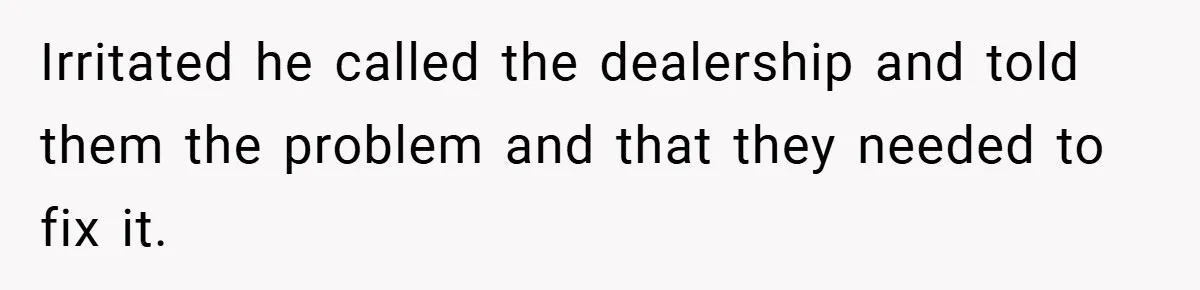 Irritated he called the dealership and told them the problem and that they needed to fix it.