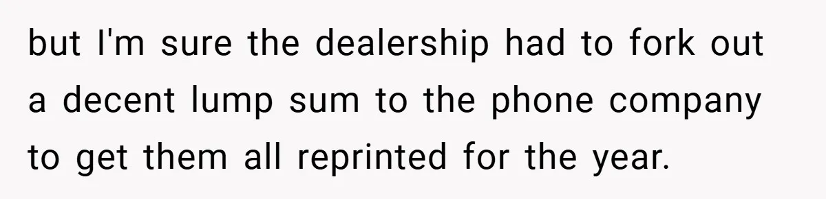 but I'm sure the dealership had to fork out a decent lump sum to the phone company to get them all reprinted for the year.