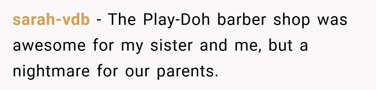 Brother And Sister-In-Law Told To Buy Expensive Gifts For Christmas, So They Bought The Most Annoying Toys Instead sarah-vdb − The Play-Doh barber shop was awesome for my sister and me, but a nightmare for our parents.