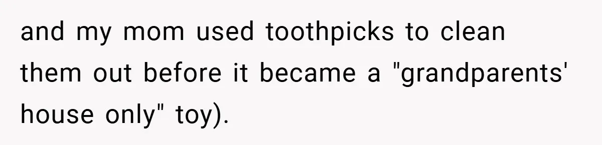 Brother And Sister-In-Law Told To Buy Expensive Gifts For Christmas, So They Bought The Most Annoying Toys Instead and my mom used toothpicks to clean them out before it became a "grandparents' house only" toy).