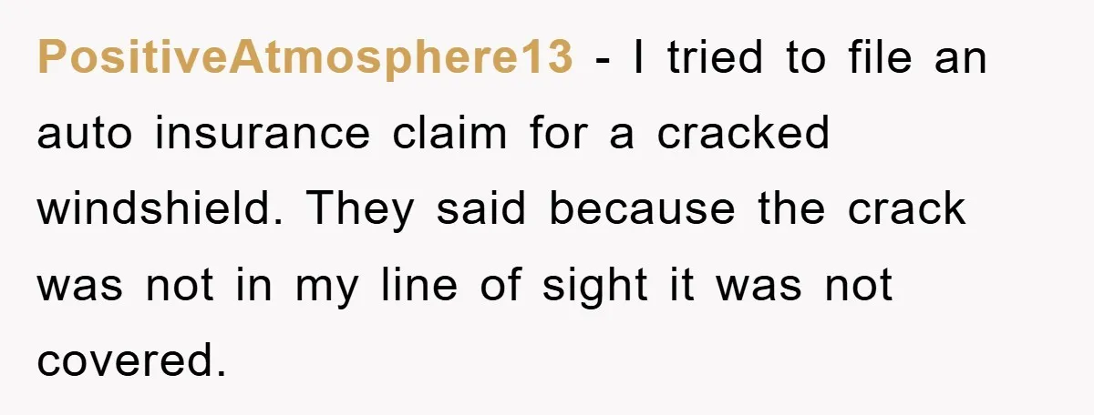 PositiveAtmosphere13 - I tried to file an auto insurance claim for a cracked windshield. They said because the crack was not in my line of sight it was not covered.