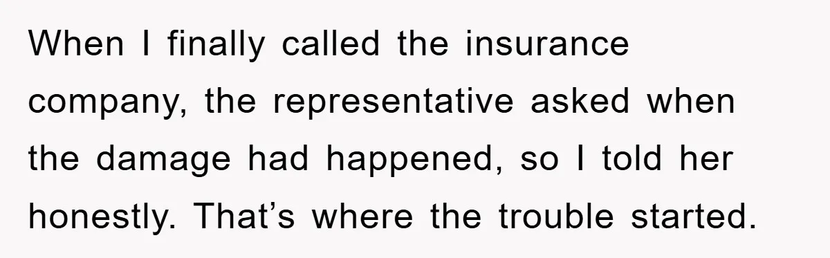 When I finally called the insurance company, the representative asked when the damage had happened, so I told her honestly. That’s where the trouble started.