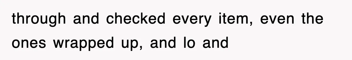 through and checked every item, even the ones wrapped up, and lo and