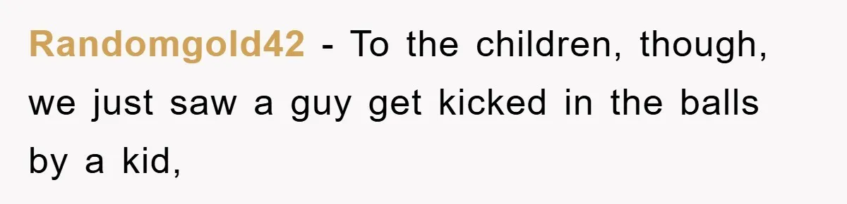 Randomgold42 − To the children, though, we just saw a guy get kicked in the balls by a kid,