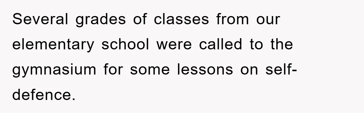 Several grades of classes from our elementary school were called to the gymnasium for some lessons on self-defence.