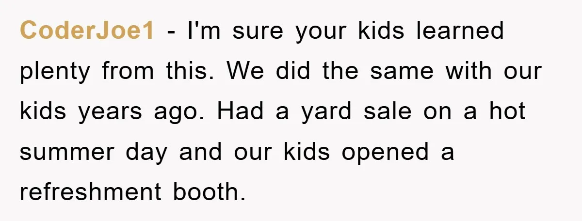CoderJoe1 - I'm sure your kids learned plenty from this. We did the same with our kids years ago. Had a yard sale on a hot summer day and our...